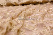70 Grams Gold Zari Embroidery on Beige Dyed Nylon Net Fabric 44inch 